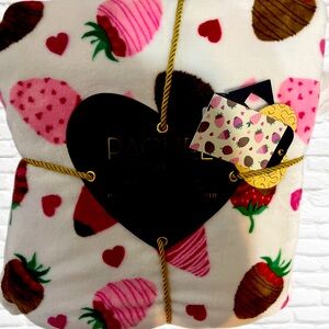 Rachel Roy Flannel Plush Chocolate Strawberries and Hearts Blanket